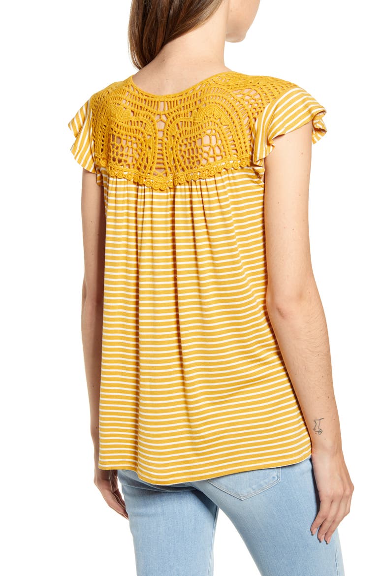 Crochet Back Stripe Top, Alternate, color, SUNFLOWER