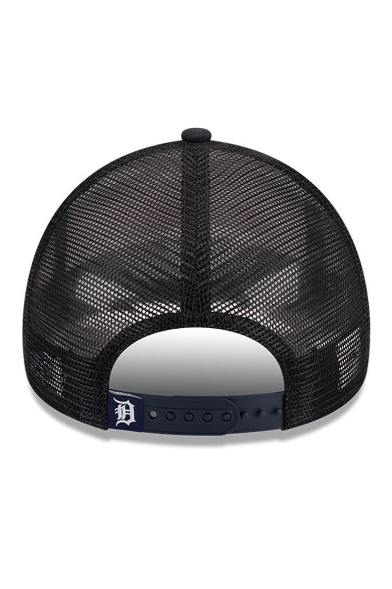 Men's New Era White/Navy Detroit Tigers Stacked A-Frame Trucker 9FORTY Adjustable Hat, Alternate, color, White