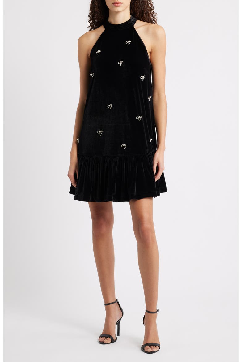CeCe Rhinestone Bow Sleeveless Velvet Dress (Women)
