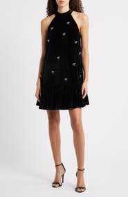 CeCe Rhinestone Bow Sleeveless Velvet Dress