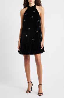 CeCe Rhinestone Bow Sleeveless Velvet Dress