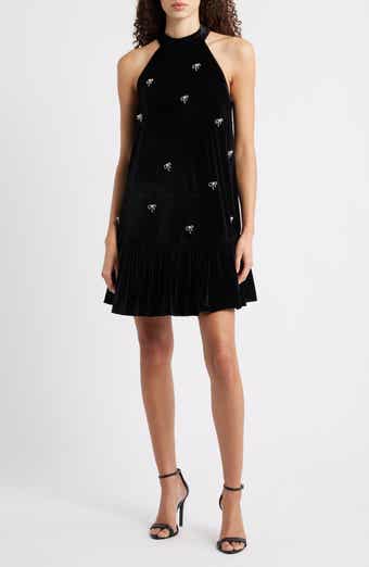CeCe Rhinestone Bow Sleeveless Velvet Dress