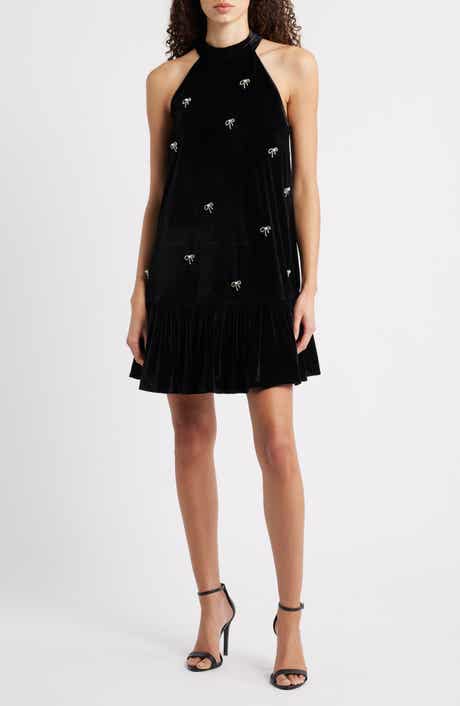CeCe Rhinestone Bow Sleeveless Velvet Dress