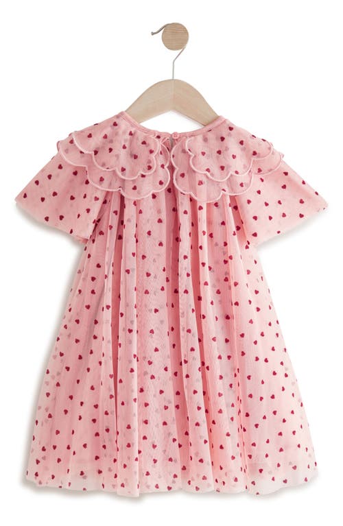 Next Kids' Heart Print Flutter Sleeve Tulle Dress In Pink