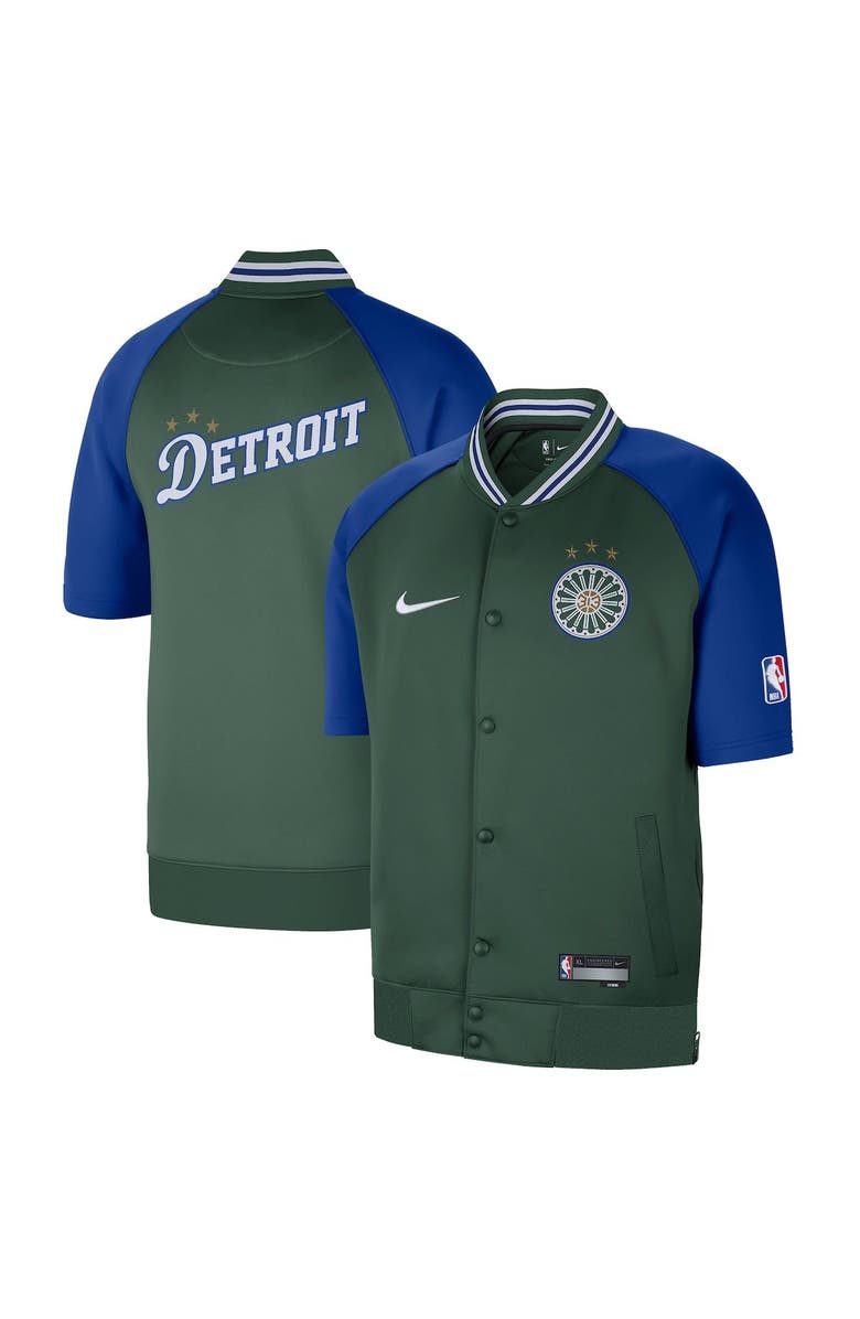 Nike Men's Nike Green Detroit Pistons 2022/23 City Edition Showtime Raglan Short Sleeve Full-Snap Jacket, Main, color, 