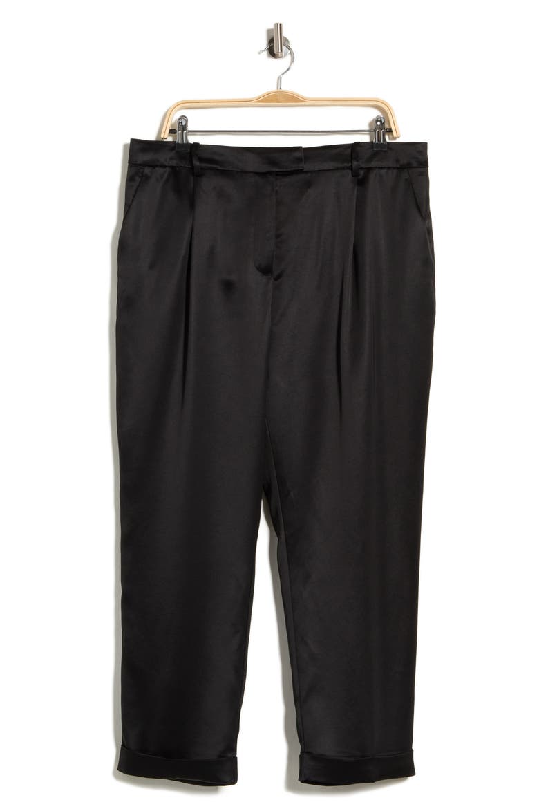 Celia Satin Tapered Trousers, Main, color, BLACK