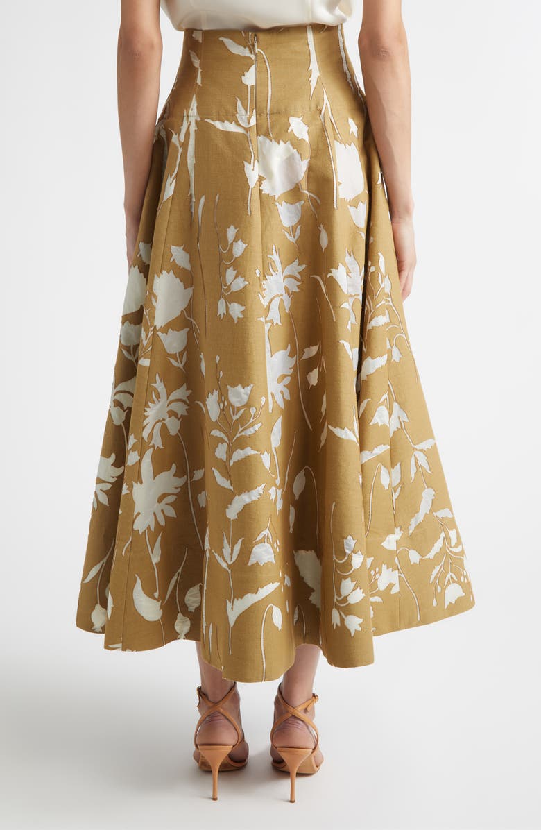 Lela Rose Floral Cotton Blend Jacquard Skirt, Alternate, color, Camel