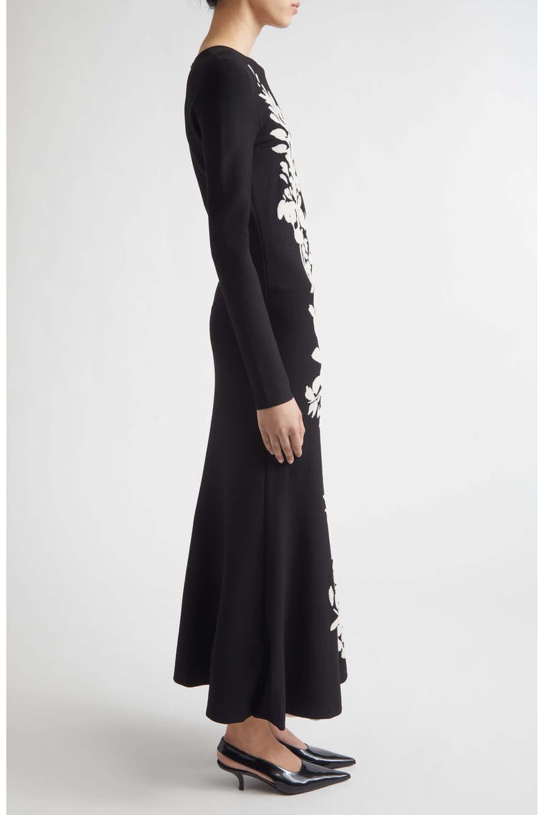 Velvet Jacquard Knit Trumpet Dress, Alternate, color, BLACK