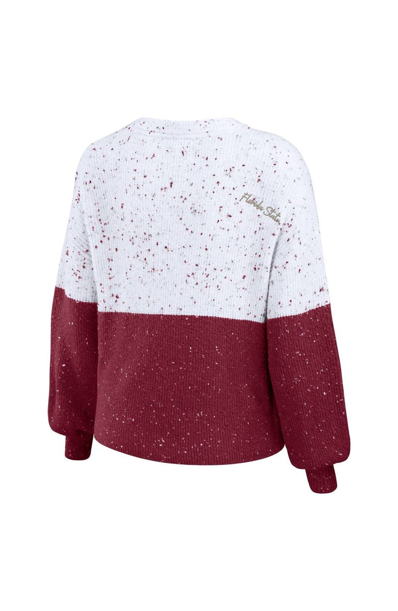 WEAR by Erin Andrews Women's WEAR by Erin Andrews White/Garnet Florida State Seminoles Colorblock Script Pullover Sweater, Alternate, color, 