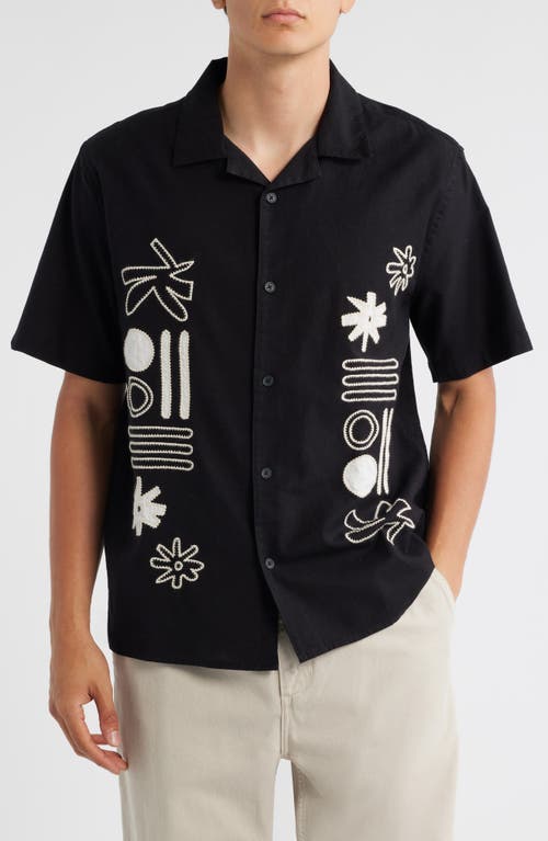 Wax London Mens Didcot Black And Ecru Abstract Applique Short-sleeve Shirt In Multi