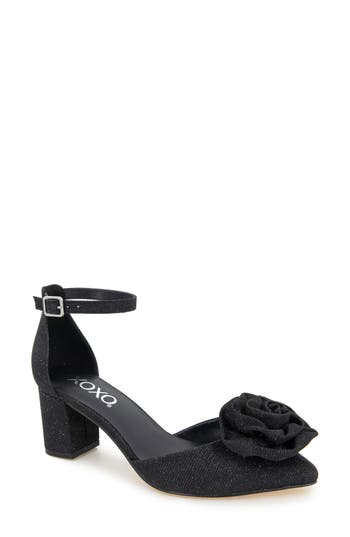 Xoxo Kacee Rose Ankle Strap Pump In Black Lurex