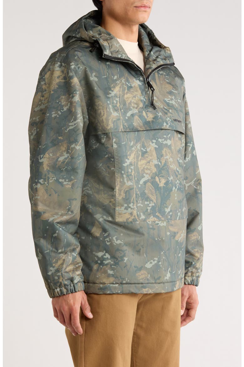 Water Repellent Hooded Fleece Lined Windbreaker Pullover, Alternate, color, CAMO COMBI GREEN / BLACK