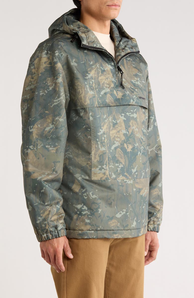Carhartt Work In Progress Water Repellent Hooded Fleece Lined Windbreaker Pullover, Alternate, color, Camo Combi Green / Black