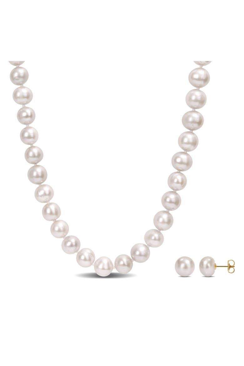 2-Piece Set Cultured Pearl Necklace & Earrings 14k, Main, color, White Pearl