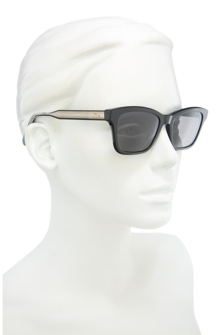 'Dioribbon S21 53mm Cat Eye Sunglasses, Alternate, color, SHINY BLACK / SMOKE
