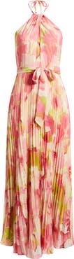 Julia Jordan Floral Pleated Chiffon Halter Dress