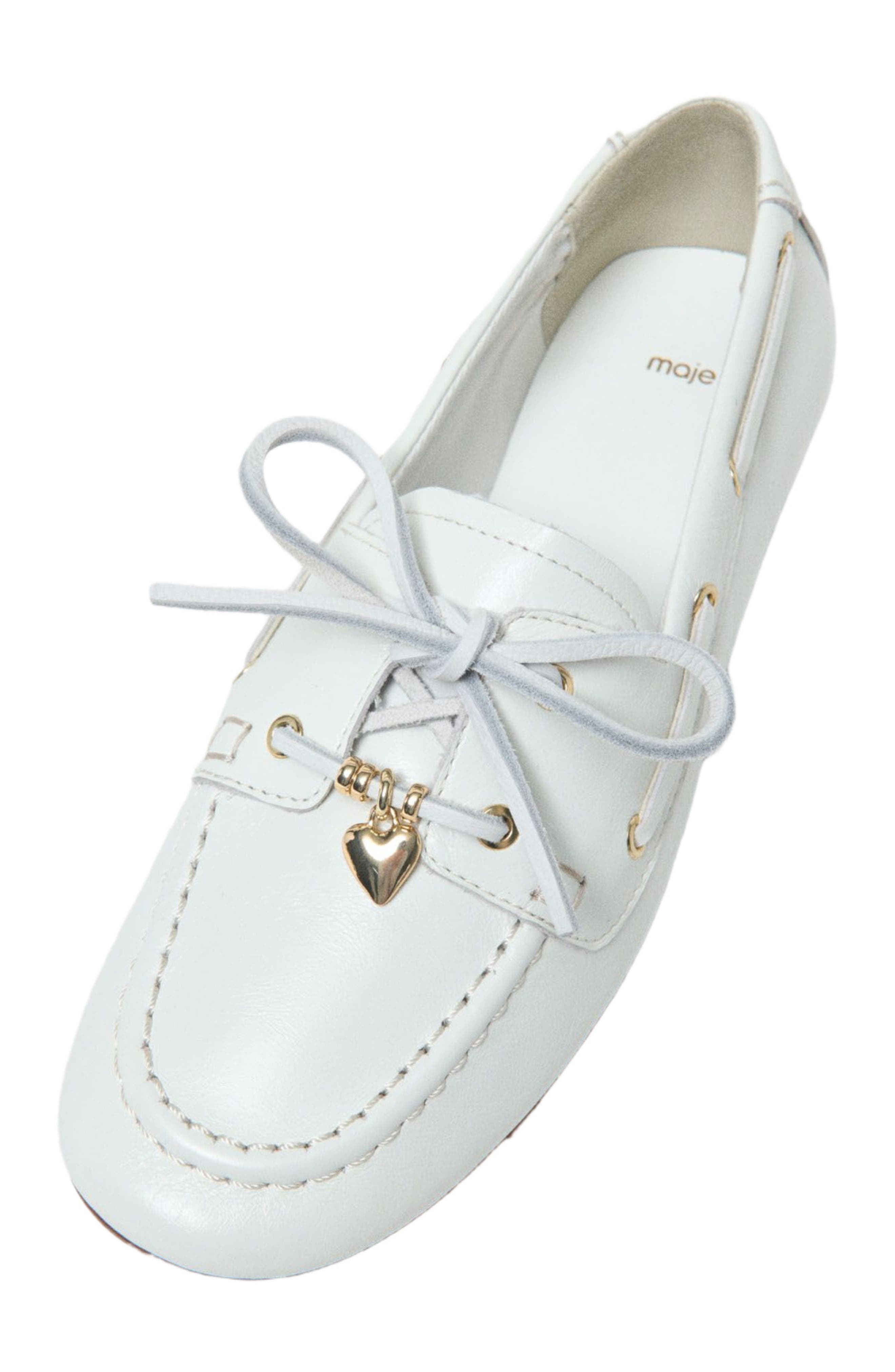 maje Leather boat shoes, Alternate, color, White