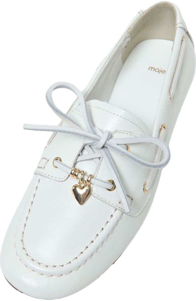 maje Leather boat shoes, Alternate, color, White