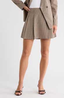 Leith Plaid Pleated Cotton Blend Miniskort