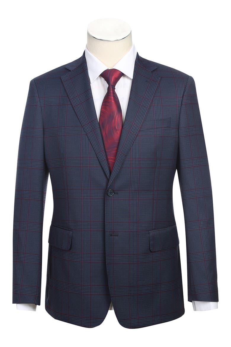 Plaid Two Button Peak Lapel Suit, Alternate, color, BLUE