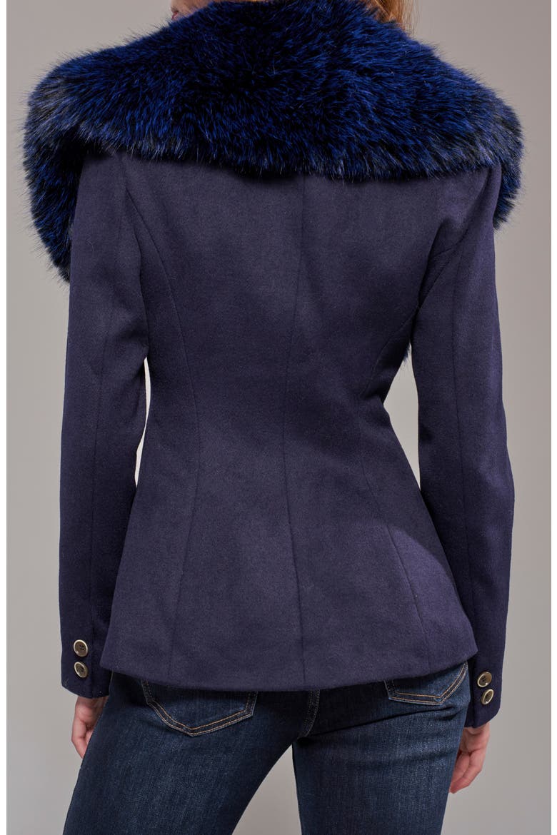 Liliane Wool Blazer with Faux Fur Collar, Alternate, color, NAVY