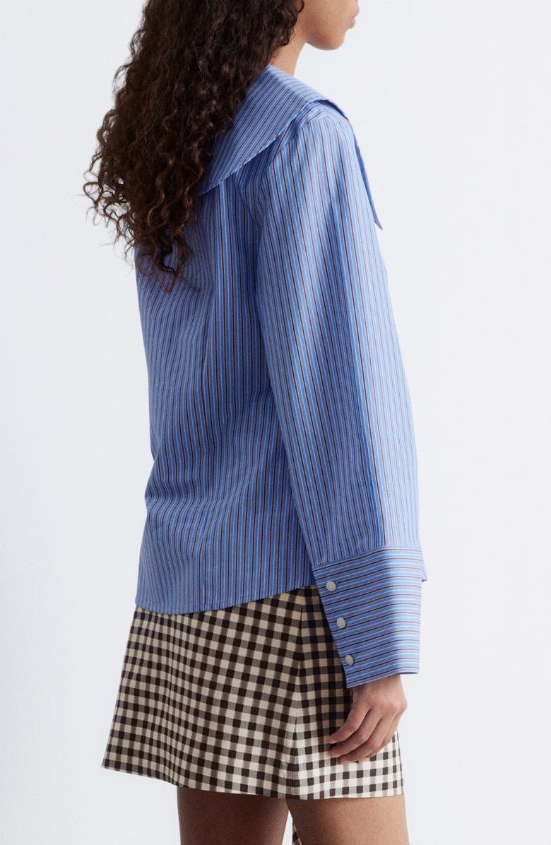 & Other Stories Stripe Oversize Collar Stretch Cotton Blend Button-Up Shirt, Alternate, color, Blue Medium