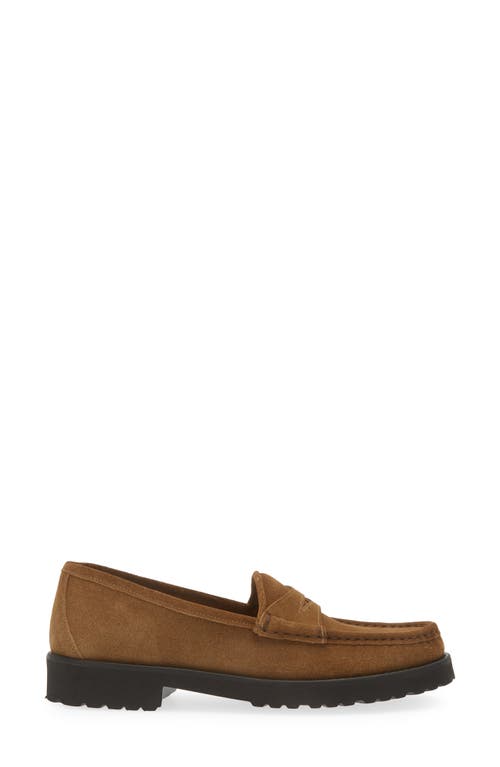 Ann Mashburn Lug Penny Loafer In Tobacco Suede