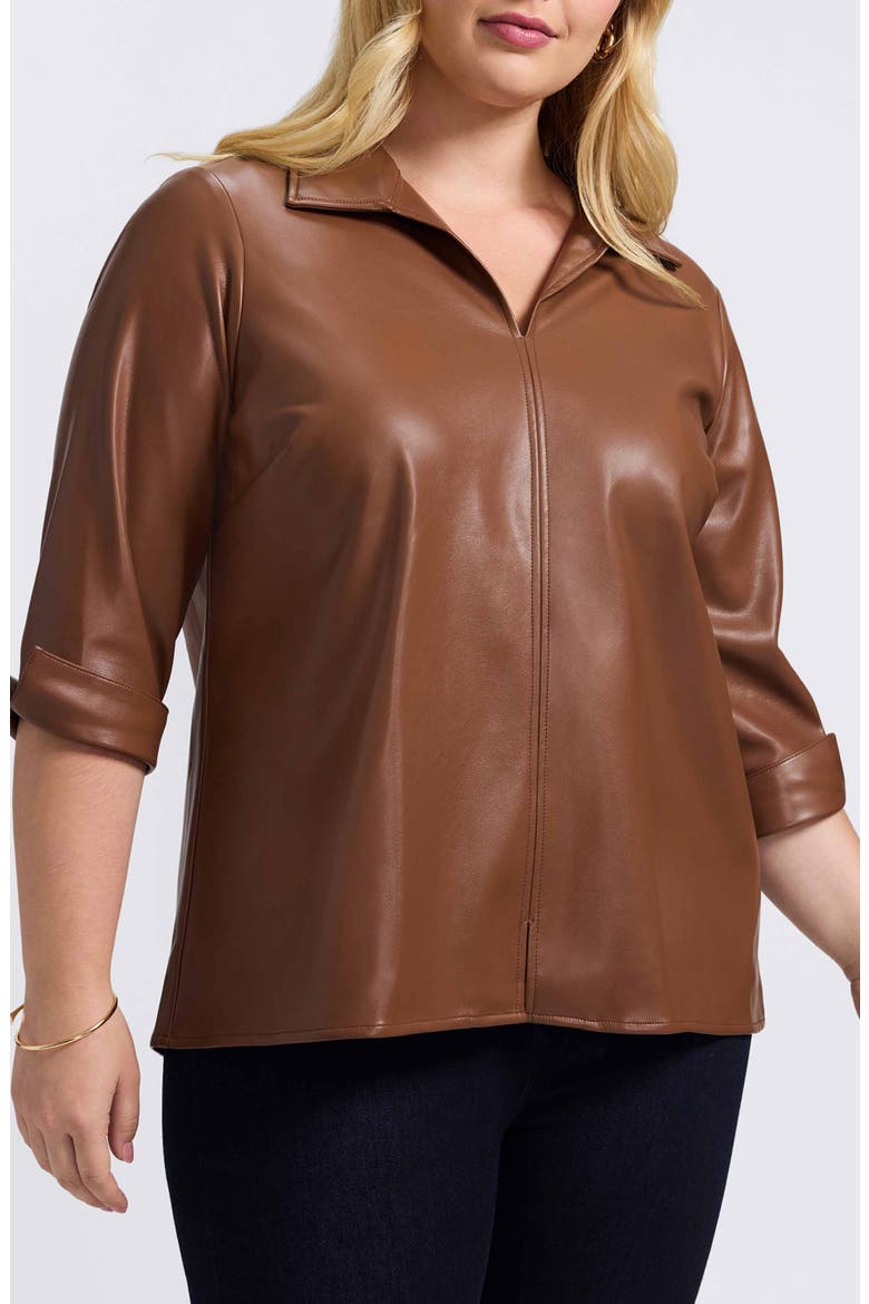 Agnes Faux Leather Long Sleeve Popover Top, Main, color, MACCHIATO