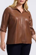 Foxcroft Agnes Faux Leather Long Sleeve Popover Top