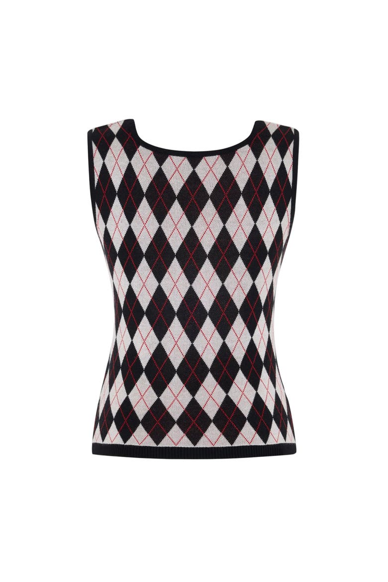 Daydreamers Argyle Sleeveless Knit Top, Alternate, color, BLACK