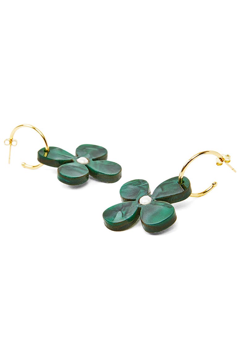Daisy Hoop Earrings - Emerald Pearl, Alternate, color, Emerald Pearl