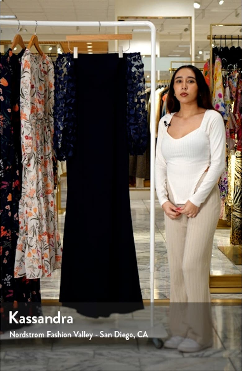 Off the Shoulder 3D Floral Sleeve Scuba Crepe Evening Dress, sales video thumbnail