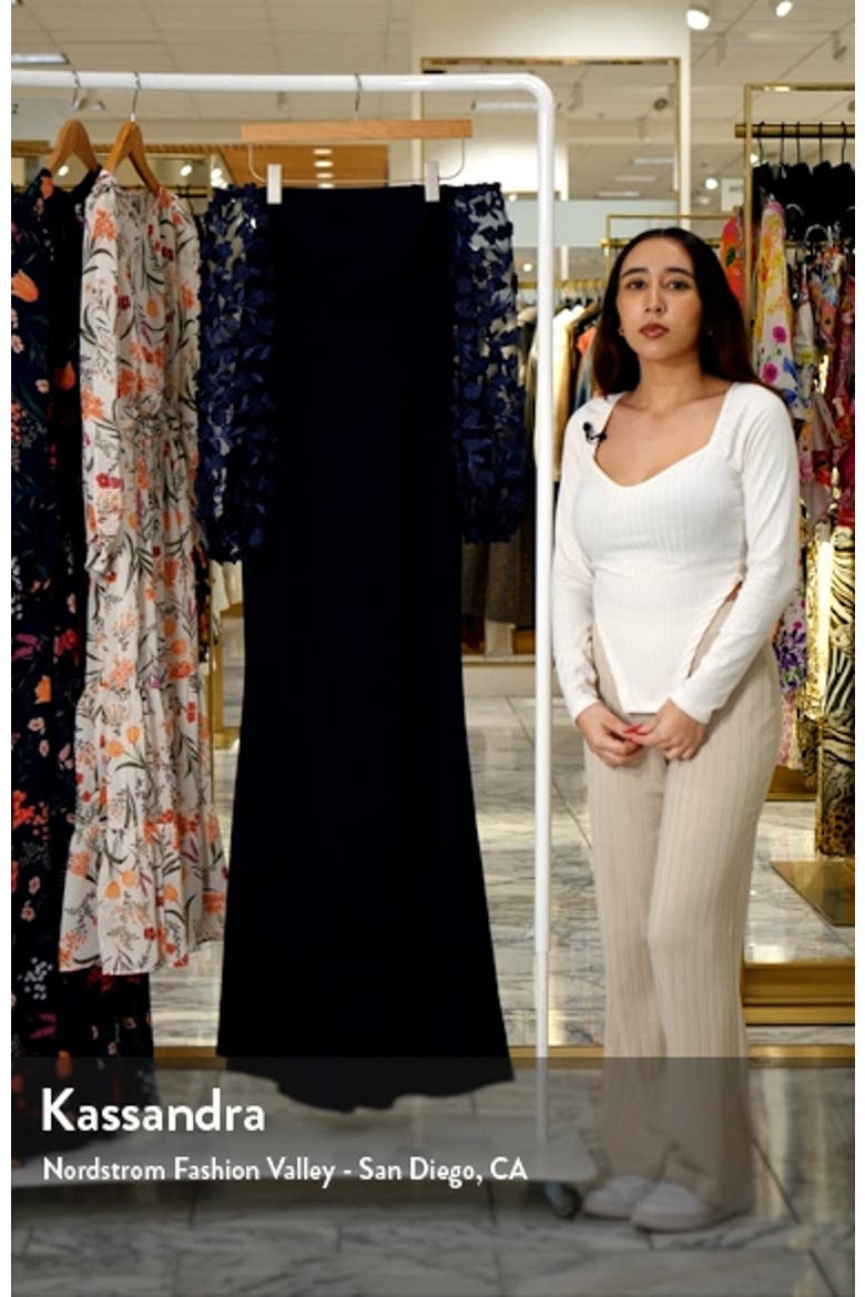 Off the Shoulder 3D Floral Sleeve Scuba Crepe Evening Dress video