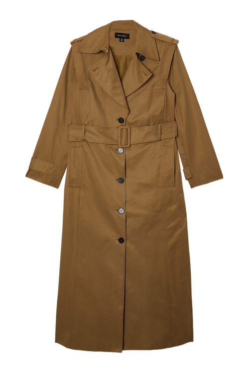 Karen Millen Strong Shoulder Belted Maxi Trench Coat In Green