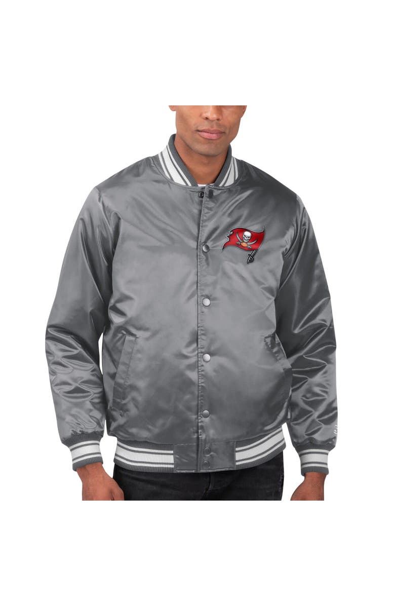 STARTER Men's Starter Gray Tampa Bay Buccaneers Locker Room Satin Varsity Full-Snap Jacket, Main, color, Gray