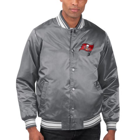 Men's Starter Gray Tampa Bay Buccaneers Locker Room Satin Varsity Full-Snap Jacket