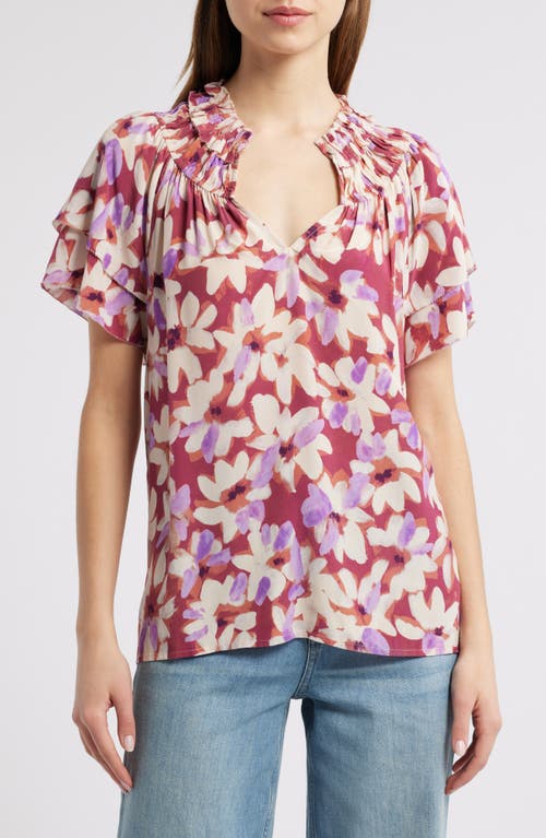Rails Kamila Printed Split Neck Top In Amaranth