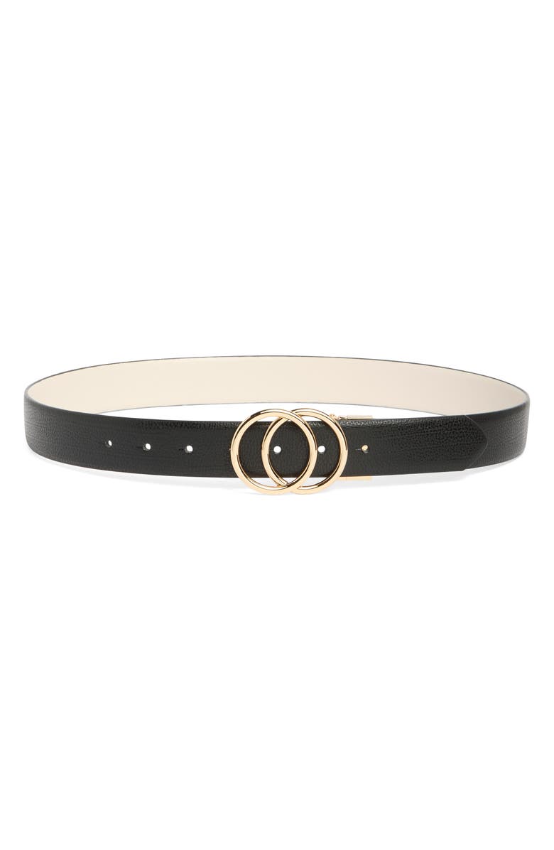 Vince Camuto Double Circle Buckle Reversible Belt, Main, color, Black Bone