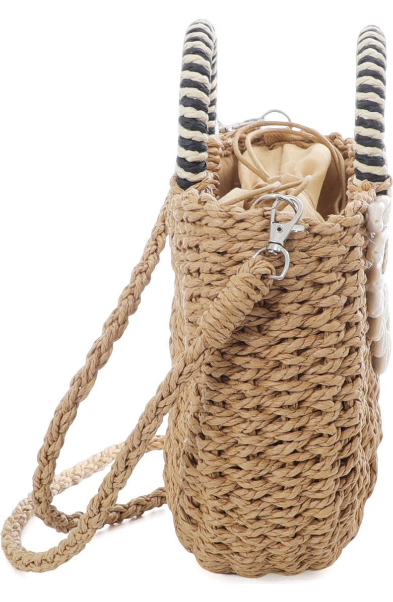 Adornia Basket Arc Handle Shell Embellished Straw Handbag, Alternate, color, Brown