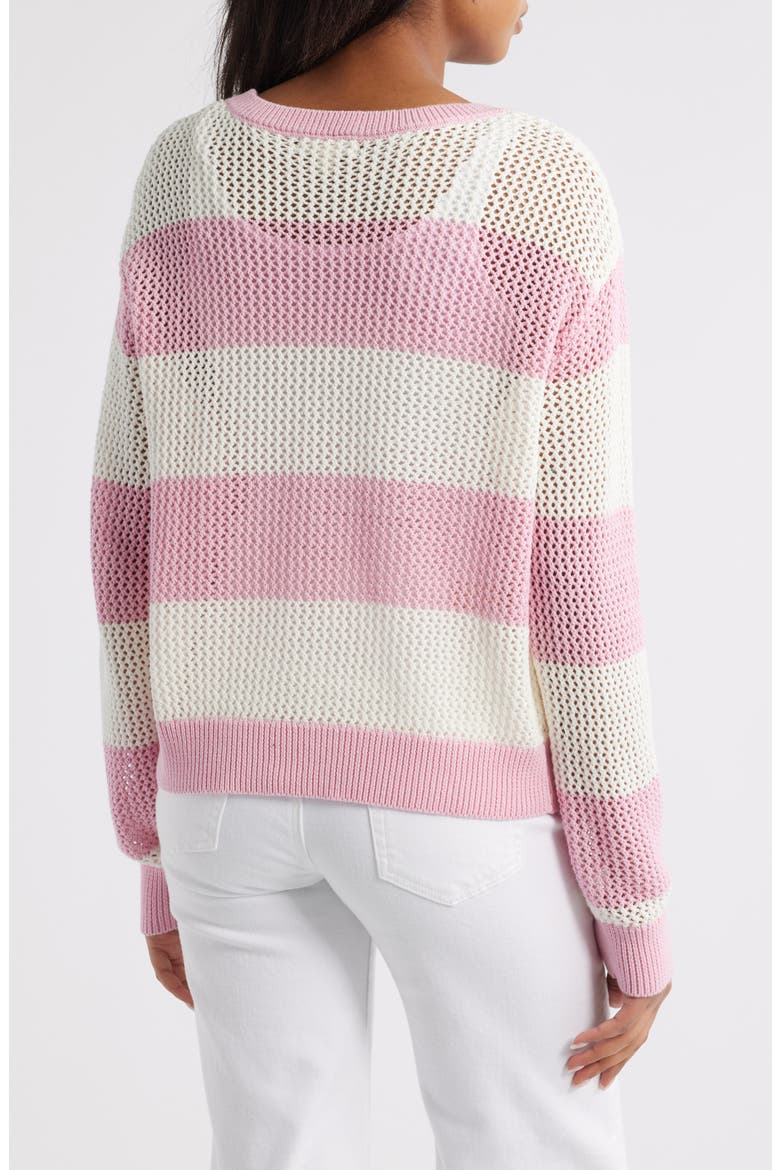 Tresa Stripe Crochet Crewneck Sweater, Alternate, color, PINK/IVORY