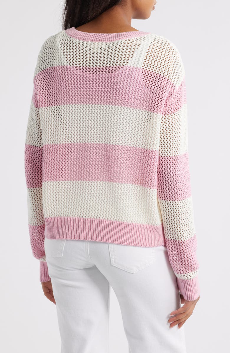 beachlunchlounge Tresa Stripe Crochet Crewneck Sweater, Alternate, color, Pink/Ivory