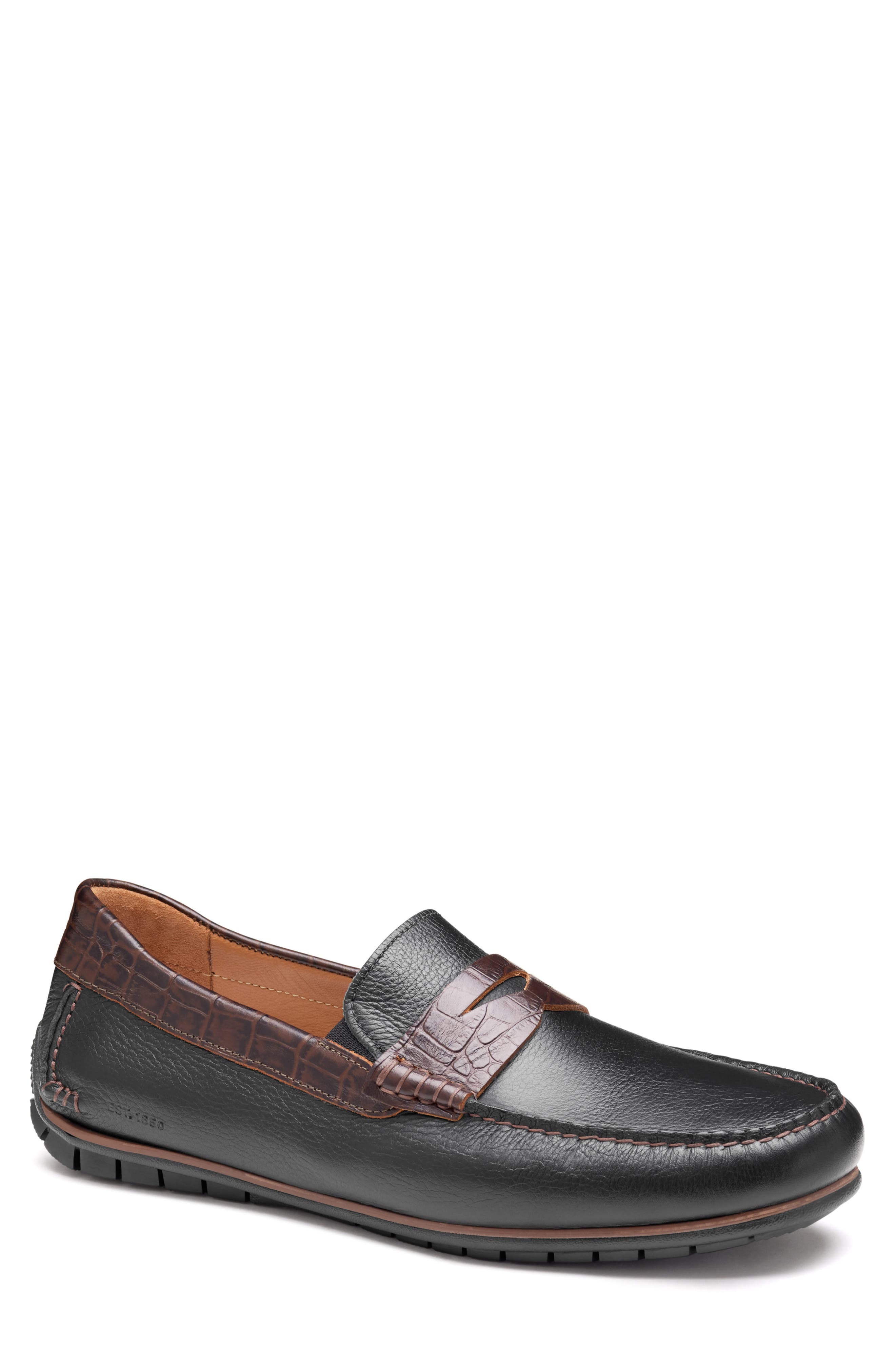Johnston & Murphy Cort 2.0 Penny Loafer, Main, color, Black Full Grain/Croc Grain