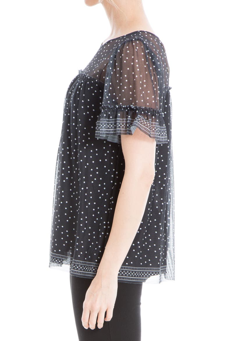 Short Sleeve Knit Mesh Top, Alternate, color, BLACK CREAM DOT