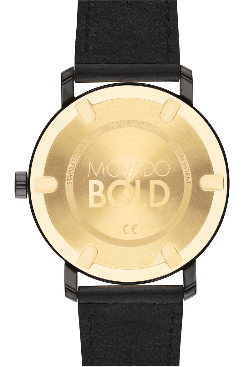 Bold Evolution Leather Strap Watch, 40mm, Alternate, color, BLACK/ GOLD/ BLACK