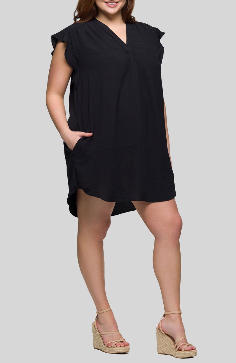 24seven Comfort Apparel Flutter Cap Sleeve Shift Dress, Alternate, color, Black