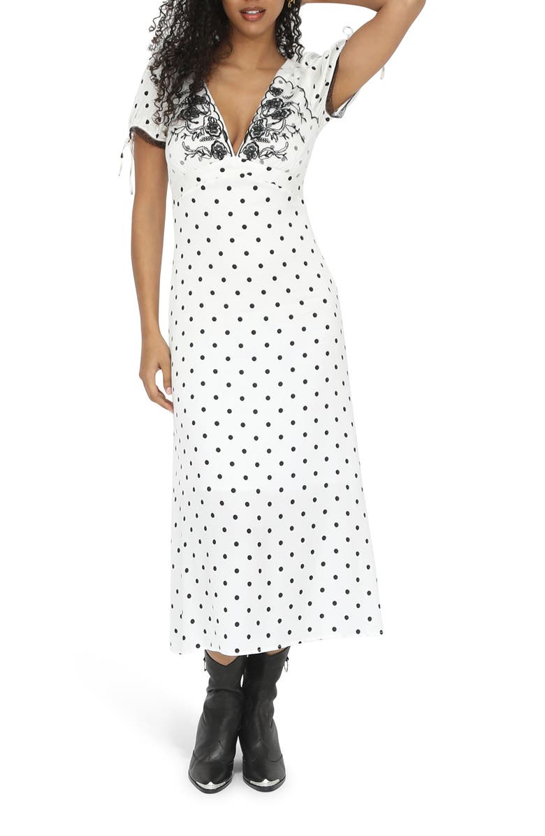 Belle & Bloom You and I Polka Dot Midi Dress, Alternate, color, Black/ White