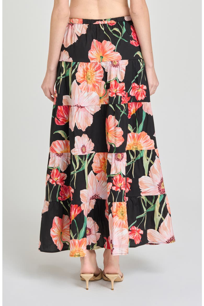 Marigold Tiered Midi Skirt, Alternate, color, BLACK POPPIES