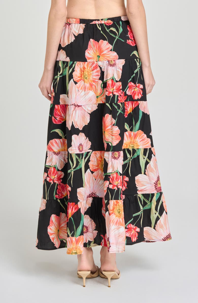 WAYF Marigold Tiered Midi Skirt, Alternate, color, Black Poppies