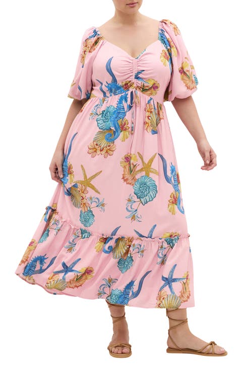 Giselle Seahorse Print Maxi Dress (Plus)