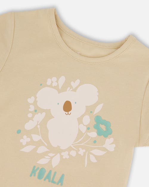 Deux Par Deux Girl's Organic Cotton Tee Beige And Cream Koala In Beige And Cream Koala